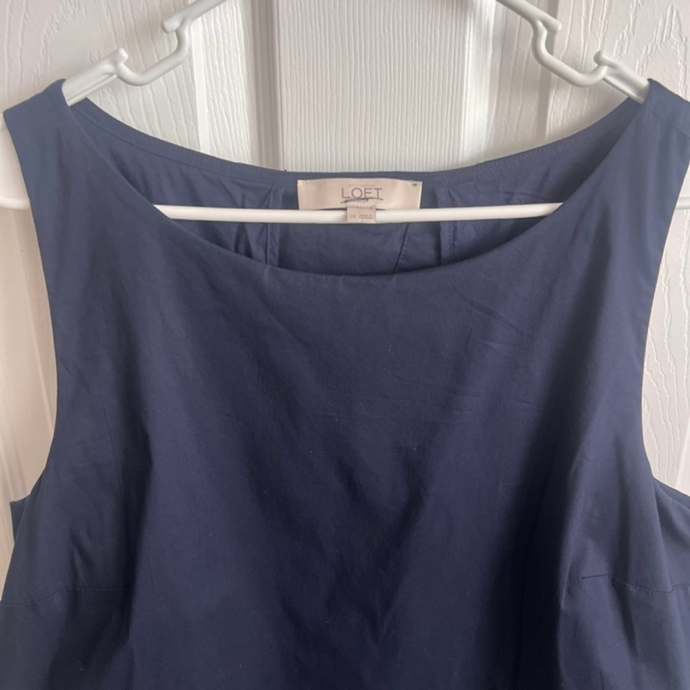 LOFT Dress Women's Size 14 Sleeveless Navy Blue Pleated Career Casual - Picture 2 of 15